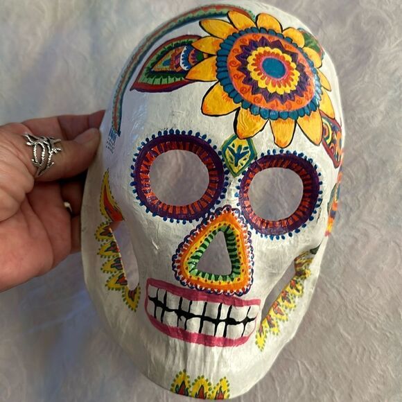 Art Mask Hand Crafted Painted Sugar Skull Skeleton Unique Paper Mache - Picture 1 of 8